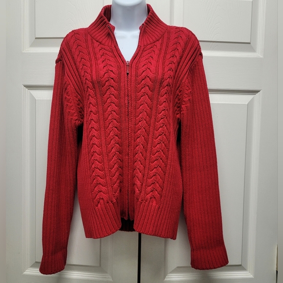 Talbots Red Cable Knit Sweater - Picture 2 of 5